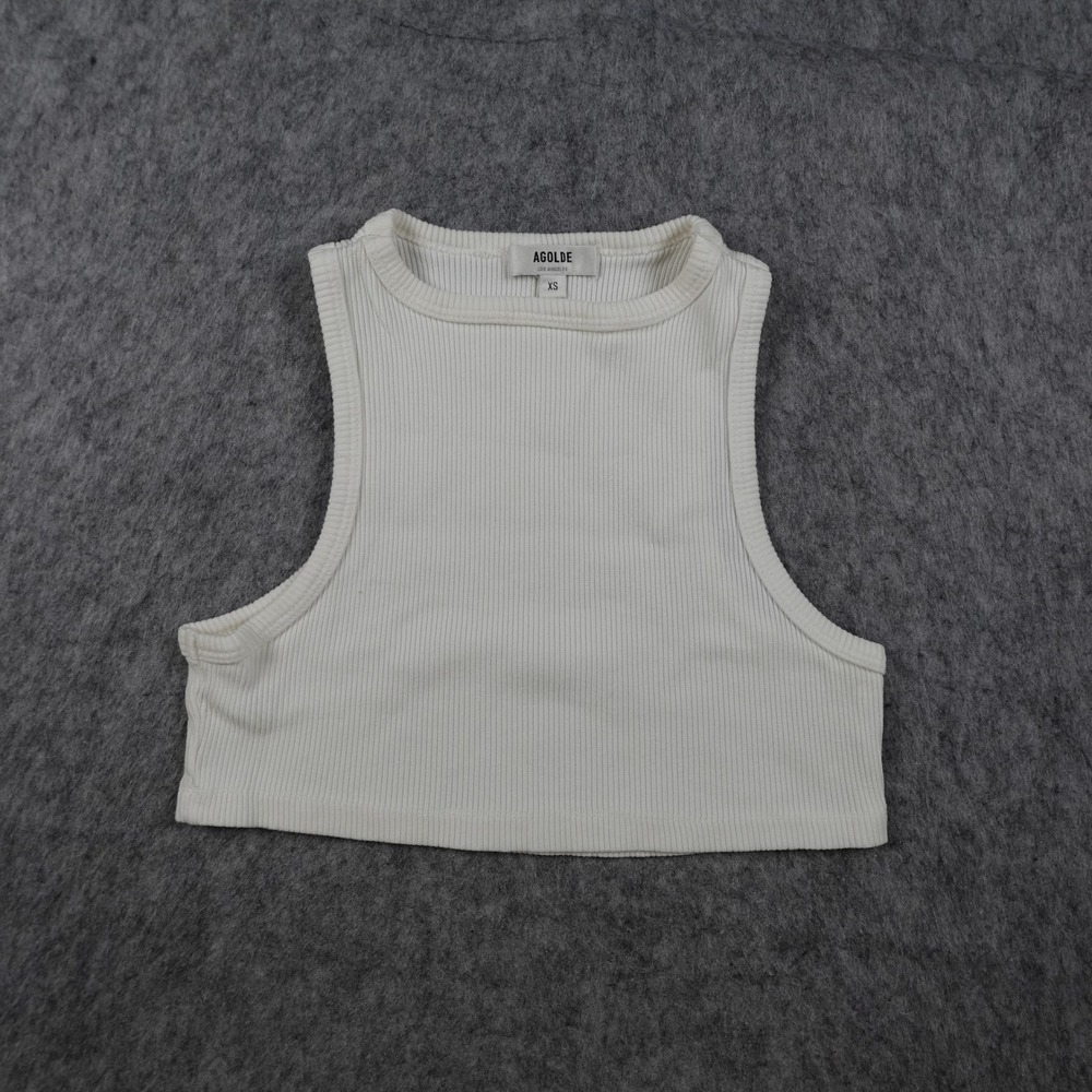 AGOLDE Top Women Extra Small White Ribbed High Neck Cropped Racerback Tank